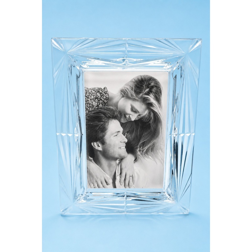 Heavy Faceted Glass 3.5x5 Picture Frame Geometric Starbursts Tabletop -880